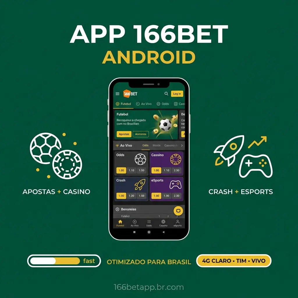 App 166bet para Android otimizado para conexões móveis brasileiras - apostas esportivas, cassino ao vivo, crash games e eSports.
