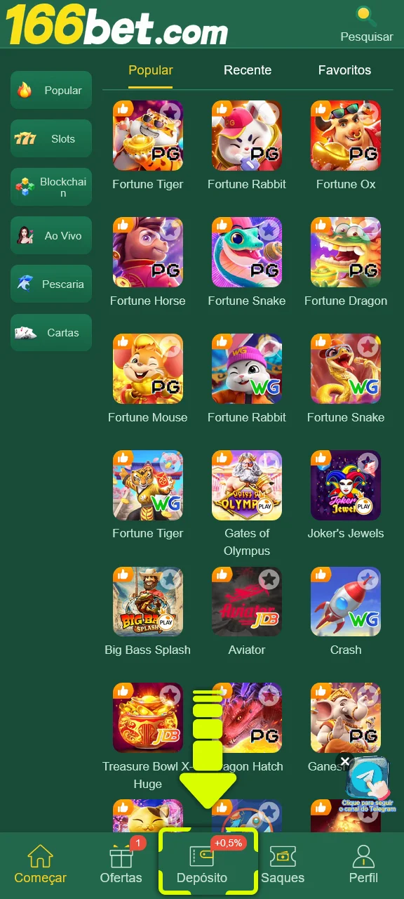 Faça o primeiro depósito na 166bet e avance para ativar o bônus.