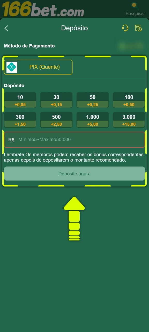 Efetue o terceiro depósito na 166bet para liberar e ativar o bônus.