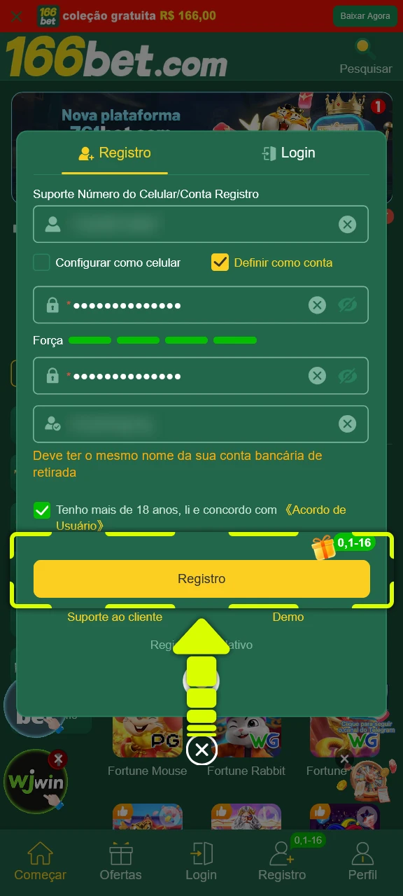 Finalize o seu cadastro na 166bet e comece a apostar.