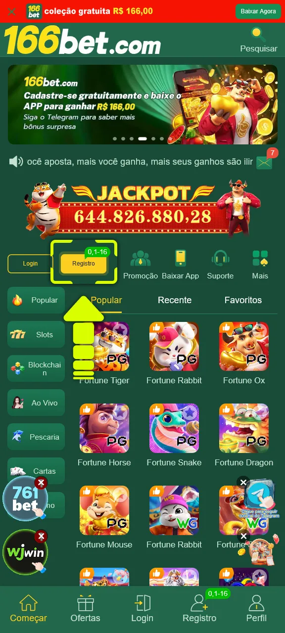 Cadastre-se na plataforma para jogar no cassino online 166bet.