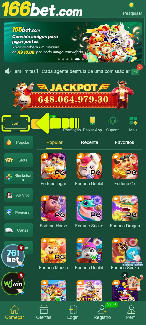 Clique no botão de entrada para avançar com o login na 166bet.