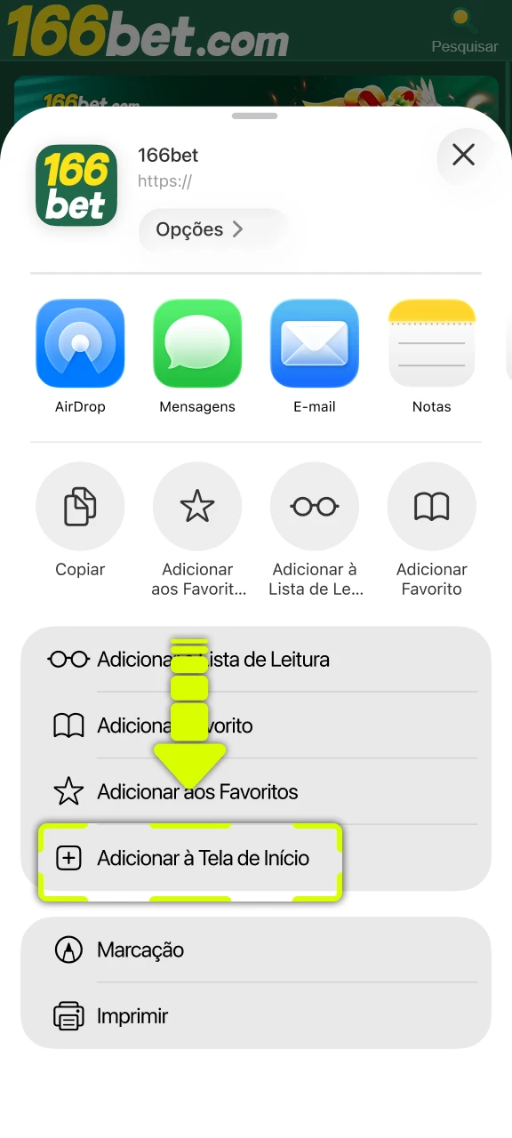 Adicione o aplicativo 166bet à tela inicial do seu sistema iOS.