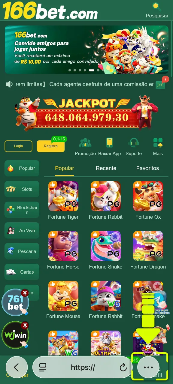 Pressione o ícone de compartilhar no iOS para o aplicativo 166bet.