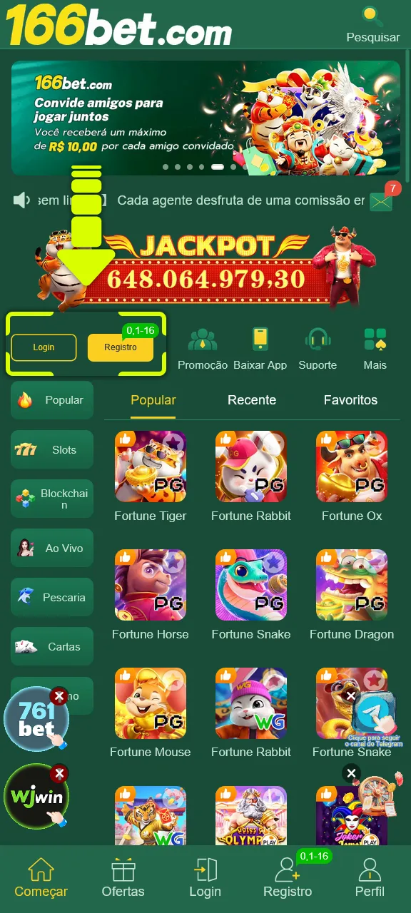 Abra o aplicativo 166bet no Android e crie sua nova conta.